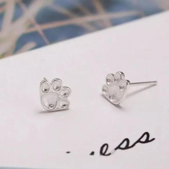925 Sterling Silver Paw Stud Earrings - Picture 1 of 4